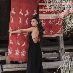 Jimmy Black Cotton Boho Maxi Dress With Hand Loomed Tassels Limited Edition