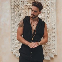 Jimmy Black Hooded Vest Waistcoat For Men On Sale