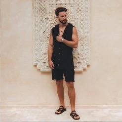 AYA Sacred Wear Black Handwoven Cotton Shorts For Men