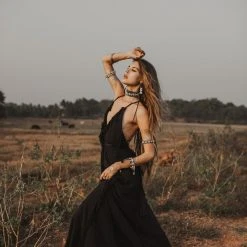 Jimmy Black Cotton Boho Maxi Dress With Hand Loomed Tassels Limited Edition