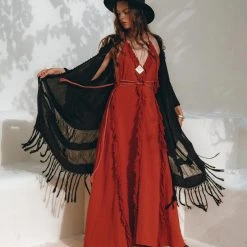 Jimmy Black Poncho Robe • Boho Cape For Women • Handmade Bohemian Poncho New Collection