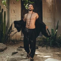 AYA Sacred Wear Black Colour Handwoven Cotton Pants For Men