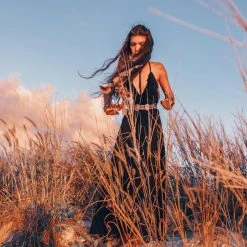 Jimmy Black Cotton Boho Maxi Dress With Hand Loomed Tassels Limited Edition