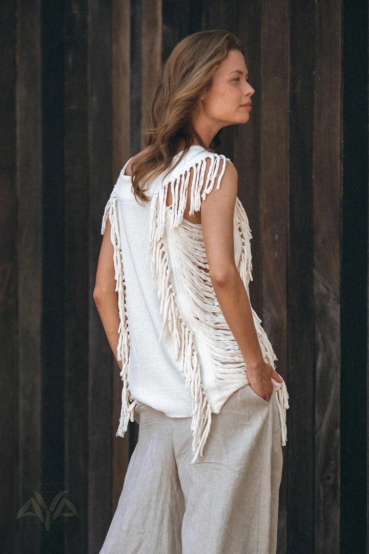 Jimmy Off-White Bohemian Top With Tassels Sides Limited Edition 7 Jimmy Off-White Bohemian Top With Tassels Sides Limited Edition