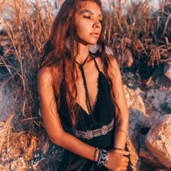 Jimmy Black Cotton Boho Maxi Dress With Hand Loomed Tassels Limited Edition