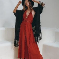 Jimmy Black Poncho Robe • Boho Cape For Women • Handmade Bohemian Poncho New Collection