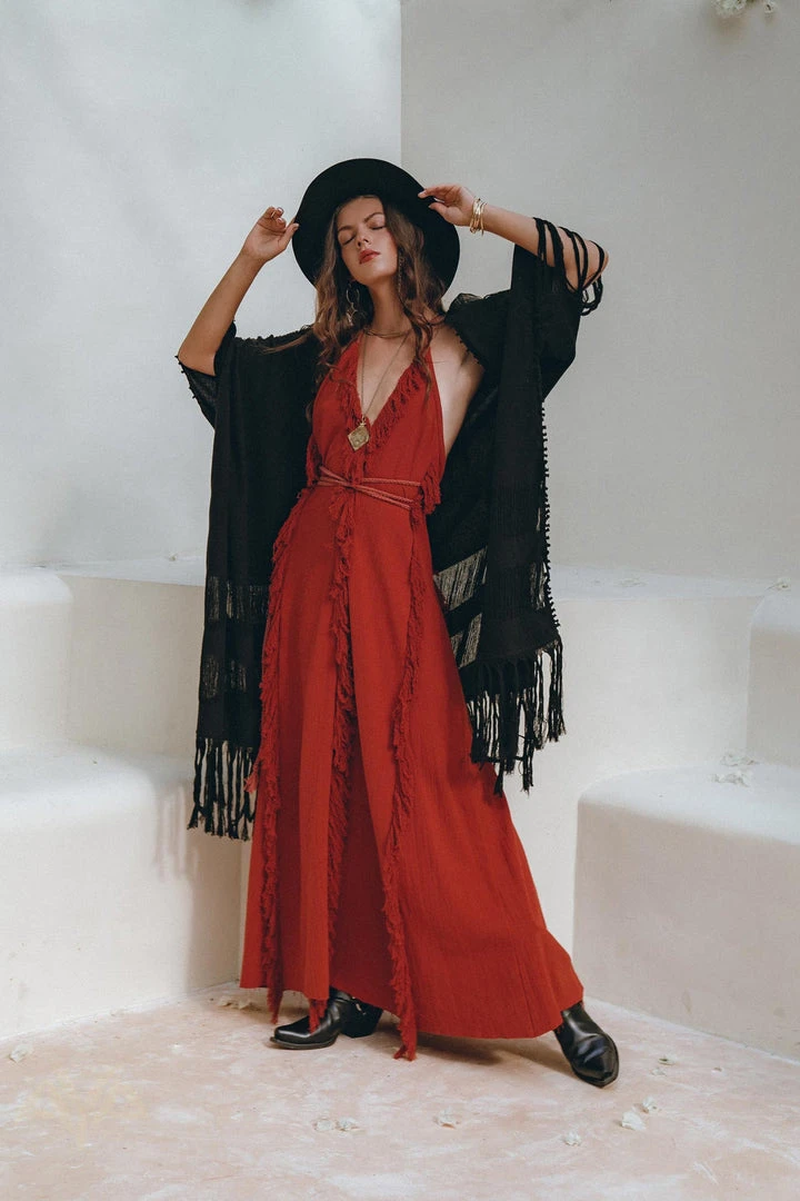 Jimmy Black Poncho Robe • Boho Cape For Women • Handmade Bohemian Poncho New Collection