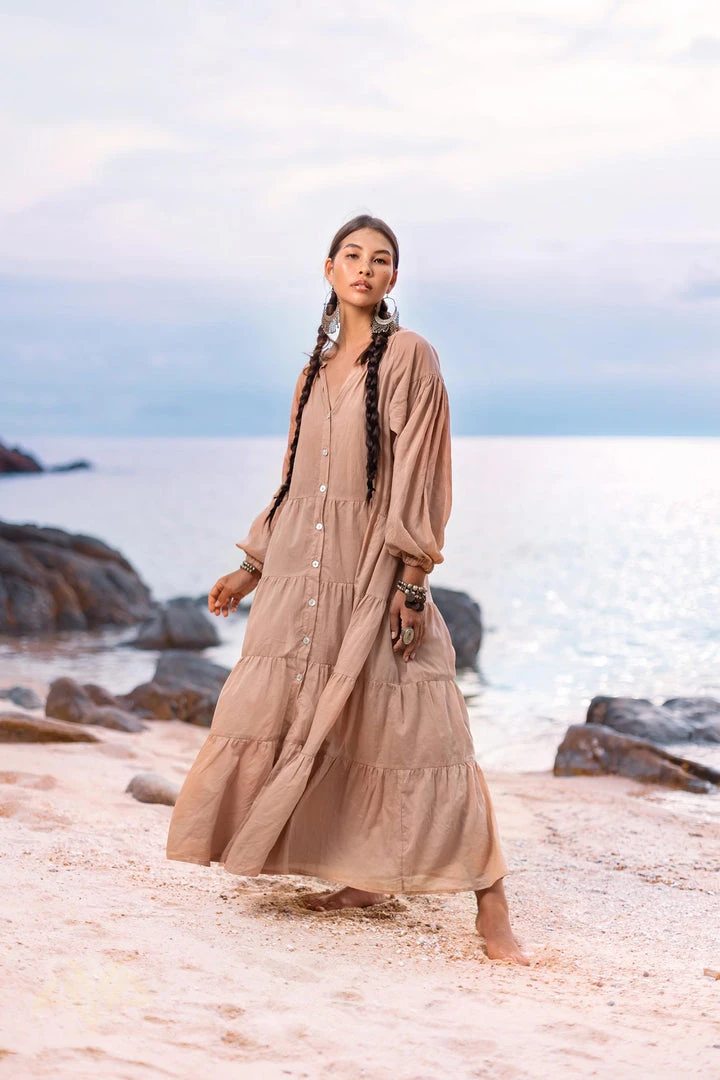 AYA Sacred Wear NEW! Boho Dress For Women • Beige Bohemian Prom Dress • Light Summer Dress New Collection