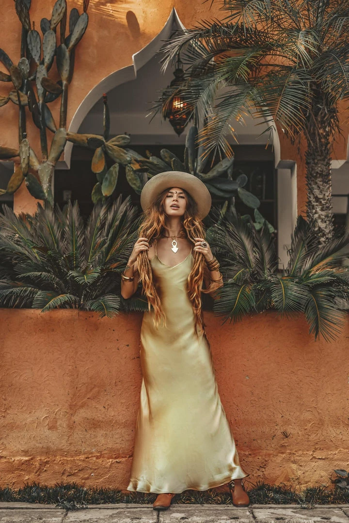 Jimmy Golden Silk Slip Dress • Peace Silk Boho Dress Women • Silk Long Maxi Dress Silk Garments
