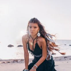 Jimmy Black Cotton Boho Maxi Dress With Hand Loomed Tassels Limited Edition