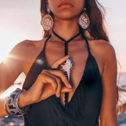 Jimmy Black Cotton Boho Maxi Dress With Hand Loomed Tassels Limited Edition