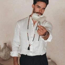 AYA Sacred Wear On Sale Off-White Linen Classic Minimalist Shirt For Men