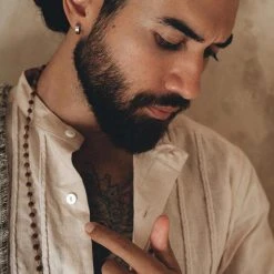 AYA Sacred Wear Pale Pink Linen Shirt For Men With Handmade Braids 17 AYA Sacred Wear Pale Pink Linen Shirt For Men With Handmade Braids