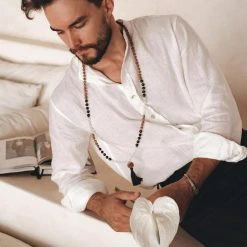 AYA Sacred Wear On Sale Off-White Linen Classic Minimalist Shirt For Men