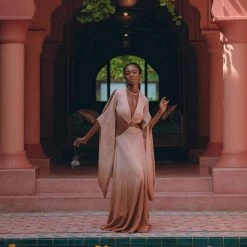 Jimmy Ombré Dusty Pink Botanically Dyed Dress • Open Belly Maxi Bridesmaid Dress New Collection