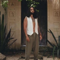 AYA Sacred Wear Organic Men's Clothing Off-White Hand Embroidered Vest For Men