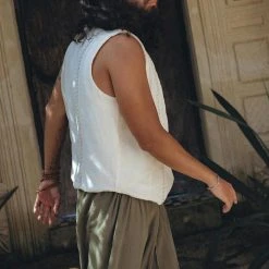 AYA Sacred Wear Organic Men's Clothing Off-White Hand Embroidered Vest For Men