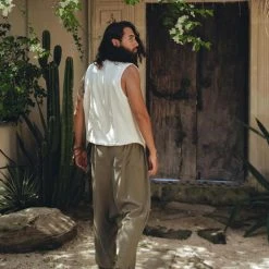 AYA Sacred Wear Organic Men's Clothing Off-White Hand Embroidered Vest For Men