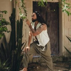 AYA Sacred Wear Organic Men's Clothing Off-White Hand Embroidered Vest For Men