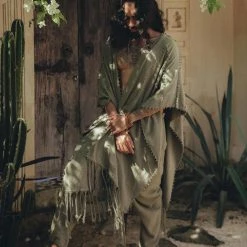 AYA Sacred Wear Sage Green Raw Cotton Minimalist Poncho For Men Organic Men's Clothing