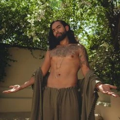 AYA Sacred Wear Sage Green Raw Cotton Minimalist Poncho For Men Organic Men's Clothing