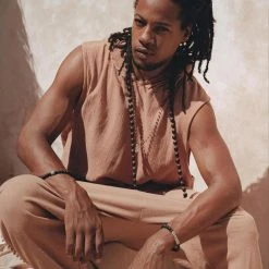 Eddie Sandalwood Colour Handwoven Cotton Sleeveless Hoody For Men On Sale 21 Eddie Sandalwood Colour Handwoven Cotton Sleeveless Hoody For Men On Sale