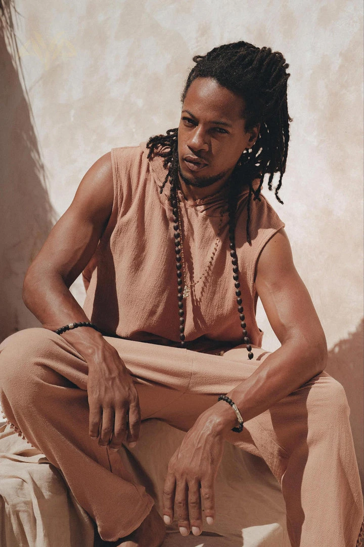 Eddie Sandalwood Colour Handwoven Cotton Sleeveless Hoody For Men On Sale 12 Eddie Sandalwood Colour Handwoven Cotton Sleeveless Hoody For Men On Sale