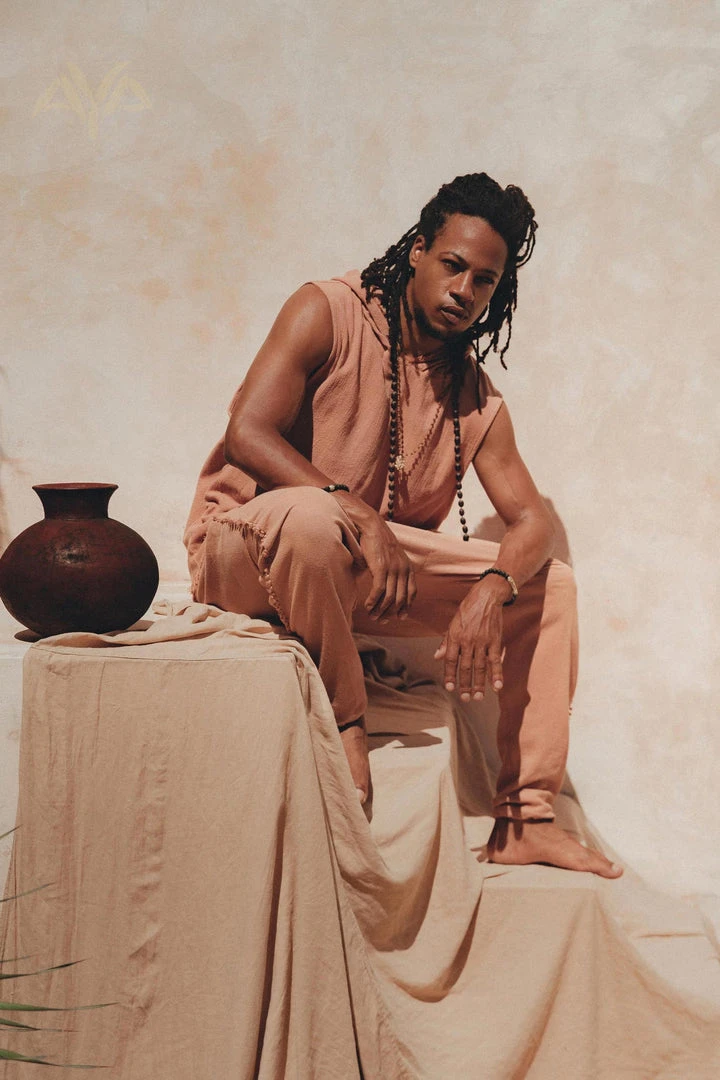 Eddie Sandalwood Colour Handwoven Cotton Sleeveless Hoody For Men On Sale 9 Eddie Sandalwood Colour Handwoven Cotton Sleeveless Hoody For Men On Sale