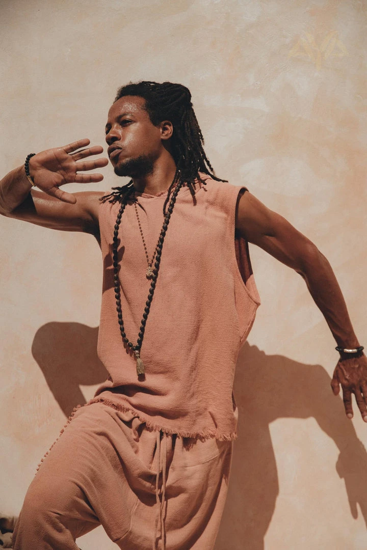 Eddie Sandalwood Colour Handwoven Cotton Sleeveless Hoody For Men On Sale 3 Eddie Sandalwood Colour Handwoven Cotton Sleeveless Hoody For Men On Sale