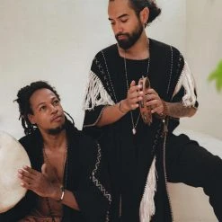 Jimmy Black Hand Embroidered Tribal Kimono Overcoat For Men