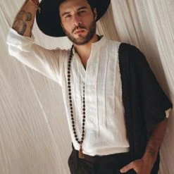 AYA Sacred Wear On Sale Off-White Linen Shirt For Men With Handmade Braids