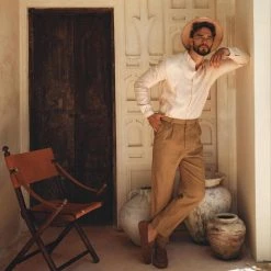 AYA Sacred Wear Brown Classic Linen Pants For Men