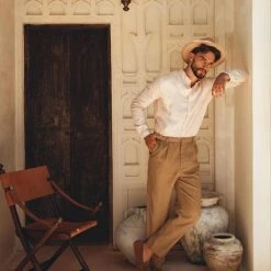 AYA Sacred Wear Brown Classic Linen Pants For Men