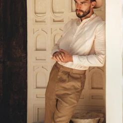 AYA Sacred Wear Brown Classic Linen Pants For Men