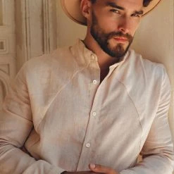 AYA Sacred Wear Pale Pink Linen Classic Minimalist Shirt For Men 15 AYA Sacred Wear Pale Pink Linen Classic Minimalist Shirt For Men