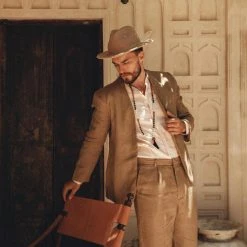 AYA Sacred Wear Brown Classic Linen Pants For Men