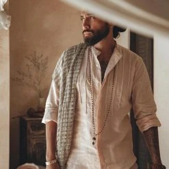 AYA Sacred Wear Pale Pink Linen Shirt For Men With Handmade Braids 14 AYA Sacred Wear Pale Pink Linen Shirt For Men With Handmade Braids