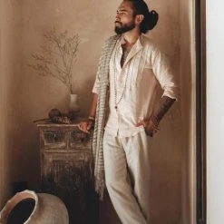 AYA Sacred Wear Pale Pink Linen Shirt For Men With Handmade Braids 16 AYA Sacred Wear Pale Pink Linen Shirt For Men With Handmade Braids