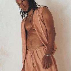 AYA Sacred Wear Sandal Wood Colour Hand Embroidered Vest For Men On Sale