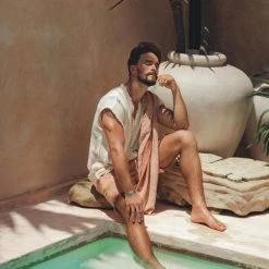 AYA Sacred Wear Organic Men's Clothing Off-White Handwoven Bohemian Tee T-shirt For Men