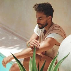 AYA Sacred Wear Organic Men's Clothing Off-White Handwoven Bohemian Tee T-shirt For Men