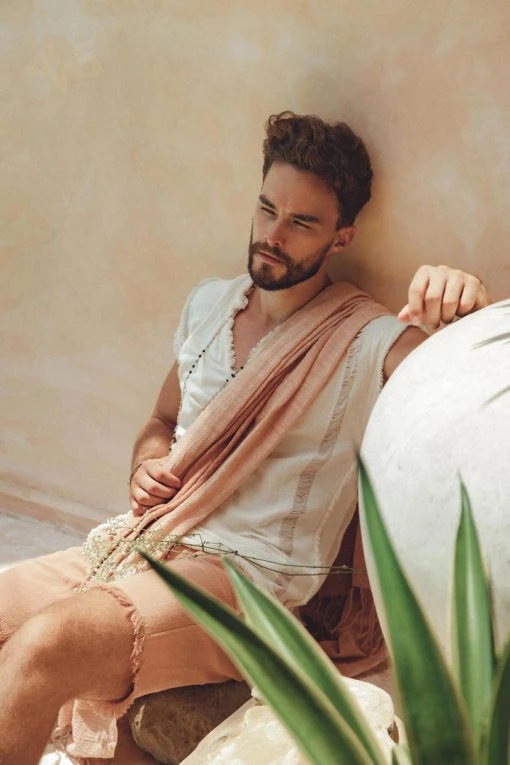 AYA Sacred Wear Organic Men's Clothing Off-White Handwoven Bohemian Tee T-shirt For Men