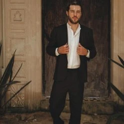 AYA Sacred Wear Black Linen Blazer Jacket For Men On Sale