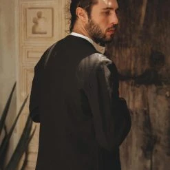 AYA Sacred Wear Black Linen Blazer Jacket For Men On Sale