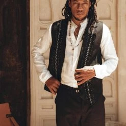 AYA Sacred Wear Black Classic Linen Trousers For Men On Sale