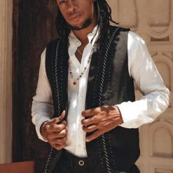 AYA Sacred Wear Black Hand Embroidered Vest For Men Organic Men's Clothing