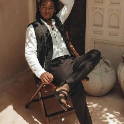 AYA Sacred Wear Black Classic Linen Trousers For Men On Sale