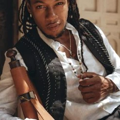 AYA Sacred Wear Black Hand Embroidered Vest For Men Organic Men's Clothing