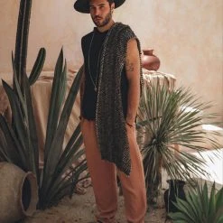 Tarum Black With White Hand-knitted Cotton Scarf For Men On Sale