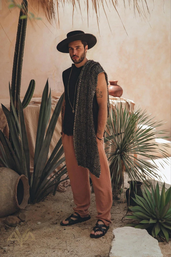 Tarum Black With White Hand-knitted Cotton Scarf For Men On Sale 3 Tarum Black With White Hand-knitted Cotton Scarf For Men On Sale